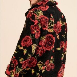 Anthropologie IF BY SEA size L Elegant Floral Teddy Coat